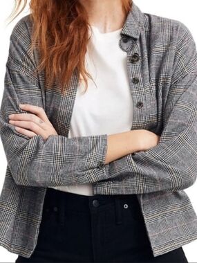 Madewell Gray Plaid Button-Front Blazer Jacket, Size S